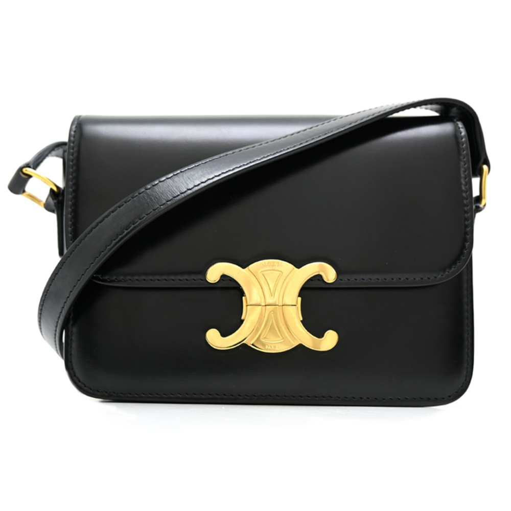 Celine Teen Triomphe Women's Shoulder Bag 188423BF4 Shiny Calfskin Noir (Black)